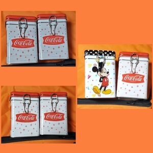 6 Coca Cola tin canister cookie jars, Vintage look, Novelty theme 6.5"/4.5"/4"